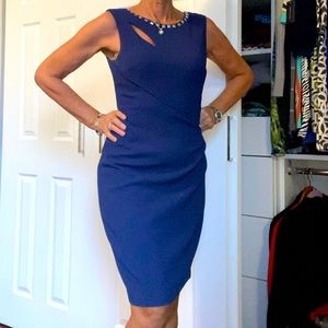 Adrianna Papell Navy cut out silver studded embellished dress